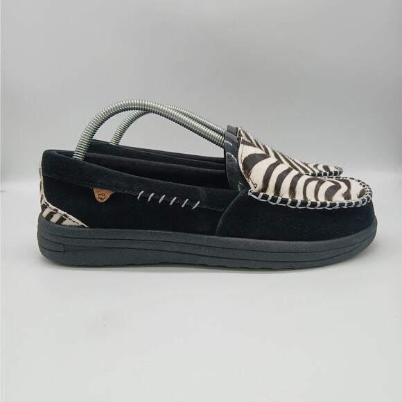 Lamo Zebra Print Suede Faux Fur Slip-On Loafers Moccasins Cozy Black White 10 - Picture 3 of 11